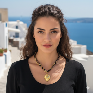 Ατσάλινο καουμπόικο κολιέ με καρδιά σε leopard κορδόνιA61006