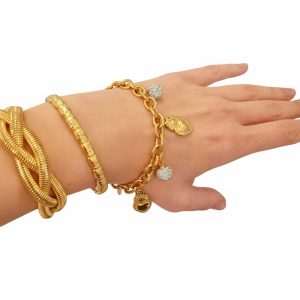 Βραχιόλι Ατσάλι με Καρδιές και Κρυσταλλικές ΧάντρεςA63015