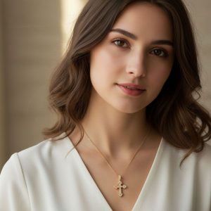 Ατσάλινο Κολιέ με Σταυρό Βέλος Στρας - ΧρυσόA64002A