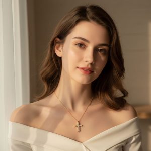 Ατσάλινο Κολιέ με Σταυρό Πέτρας Princess - ΧρυσόA64008A