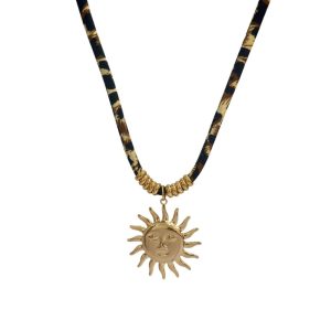 Ατσάλινο κολιέ με ήλιο σε leopard κορδόνι Stainless steel necklace with sun pendant on leopard cordA70005