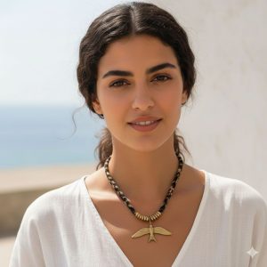 Ατσάλινο κολιέ με μεταλλικό πουλί σε κορδόνιA70007