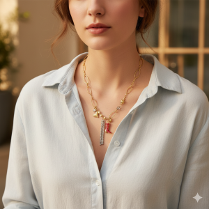 Ατσάλινο κολιέ με καουμπόικες λεπτομέρειες Stainless steel necklace with cowboyA70010