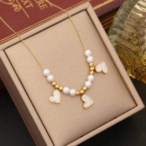 Ατσάλινο Κολιέ Με Καρδιές - ΧρυσόA7130