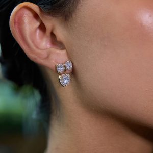 Σκουλαρίκια Ατσάλι με Φιόγκο & Καρδιά Strass ΧρυσόA793A