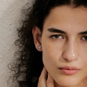 Σκουλαρίκια Ατσάλι Αστερίας με Στρας Ασημί ΧρώμαA796B