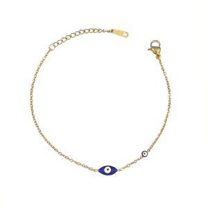 Ατσάλινο Βραχιόλι Με Ματάκια Μπλε - ΑσημίA9014B