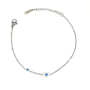 Ατσάλινο Βραχιόλι Με Λευκό Ματάκι - ΧρυσόA9021