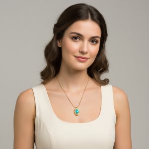 Κολιέ από Ατσάλι με Τιρκουάζ Οβάλ Πέτρα - ΧρυσόA9104A