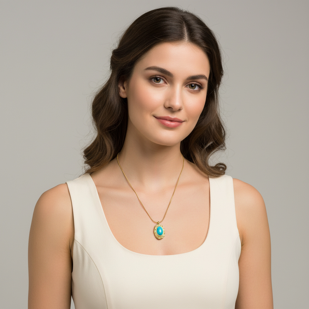 Κολιέ από Ατσάλι με Τιρκουάζ Οβάλ Πέτρα - Χρυσό Κολιέ από Ατσάλι με Τιρκουάζ Οβάλ Πέτρα - ΧρυσόA9104A