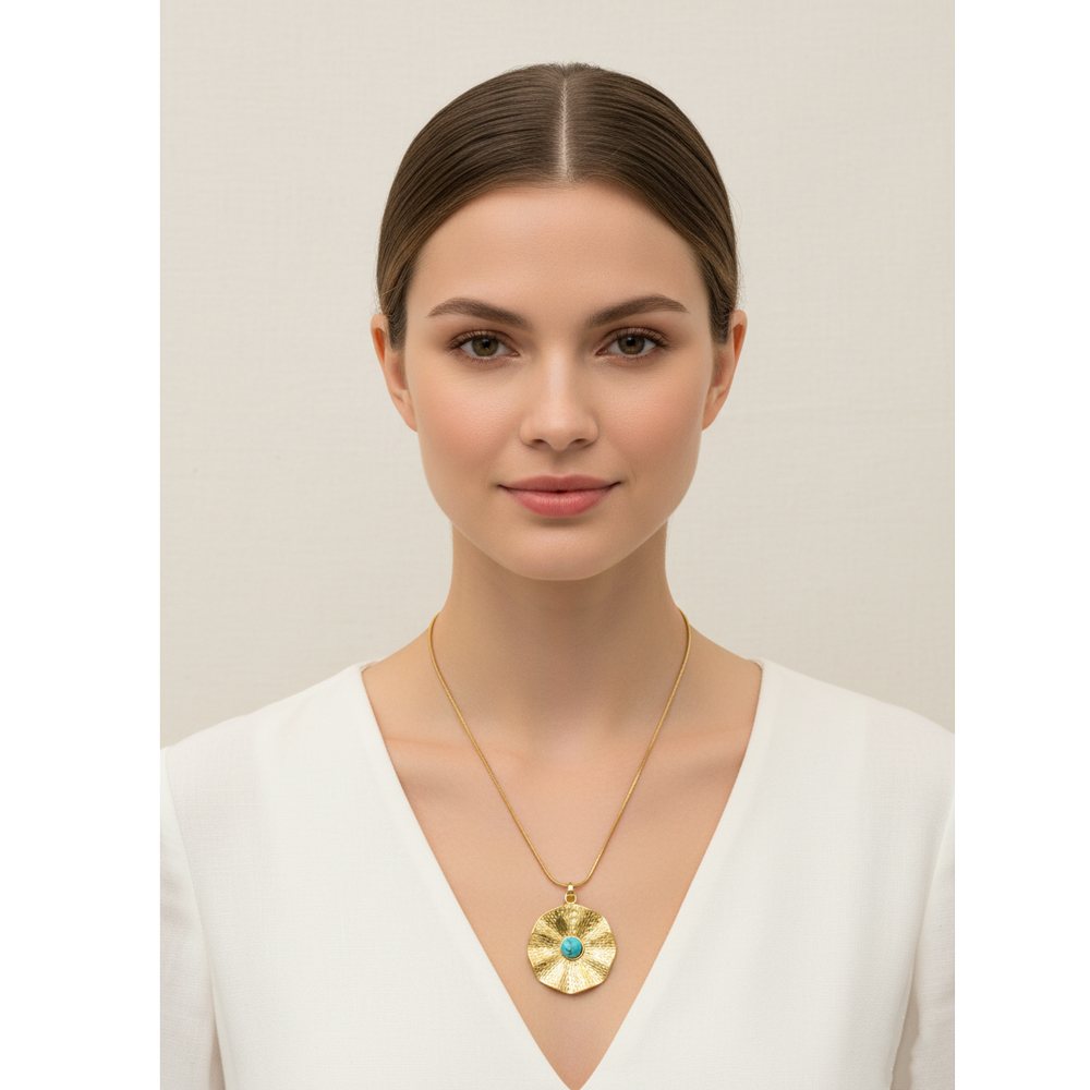 Κολιέ από Ατσάλι με Τιρκουάζ Πέτρα - Χρυσό Κολιέ από Ατσάλι με Τιρκουάζ Πέτρα - ΧρυσόA9204A