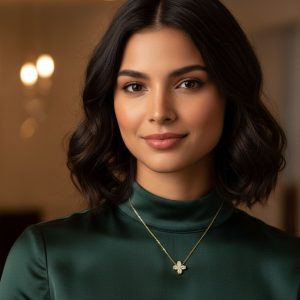 Κολιέ Τετράφυλλο με Ζιργκόν - ΧρυσόB3004A