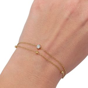 Βραχιόλι Διπλή Αλυσίδα με Διαμαντένιο Σχέδιο - ΧρυσόB3021a