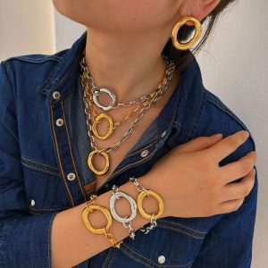 Ατσάλινο Κολιέ Chunky Chain με Μοντέρνο Κρίκο - ΧρυσόB3019