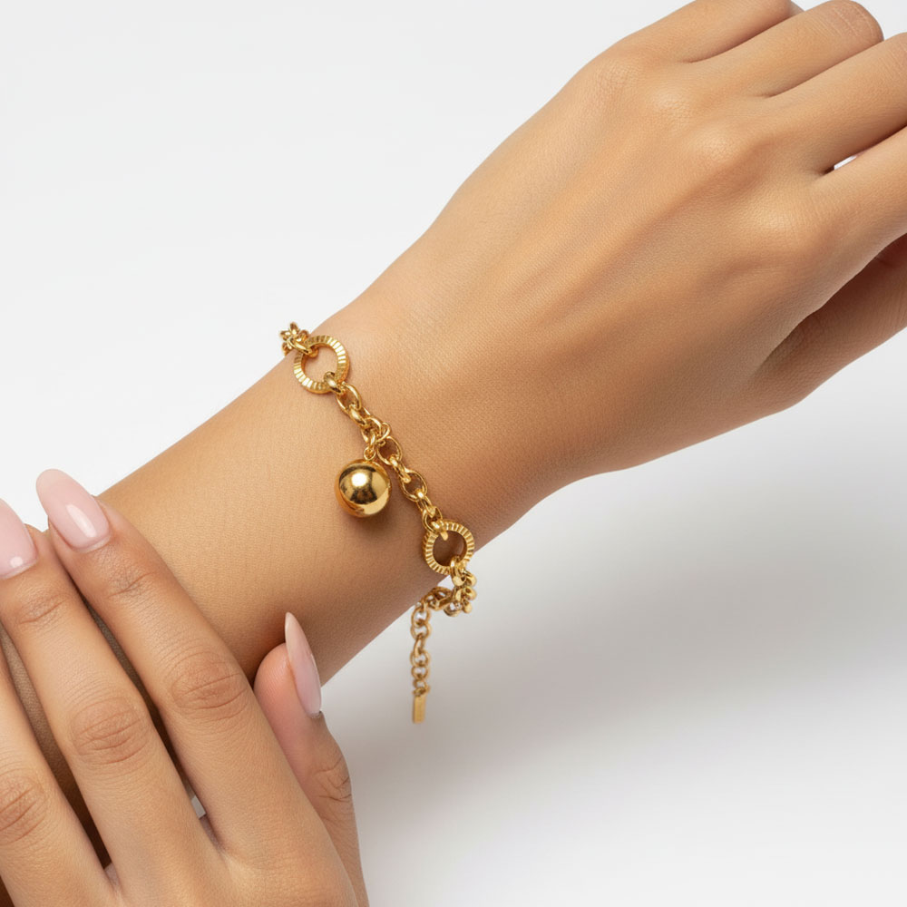 Βραχιόλι Ατσάλι Χρυσό με Κρίκους & Κρεμαστή Μπίλια Βραχιόλι Ατσάλι Χρυσό με Κρίκους & Κρεμαστή ΜπίλιαB3098A