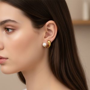 Ατσάλινα Χρυσά Σκουλαρίκια με Πέρλα B3105 - ΧρυσόB3105A