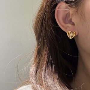 Σκουλαρίκια Καρδιά από Ατσάλι με Ζιργκόν - ΧρυσόA3116-1A