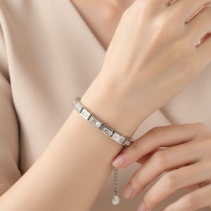 Βραχιόλι Ατσάλι Ασημί με Ορθογώνιες ΠέτρεςB3144B
