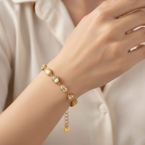 Βραχιόλι Ατσάλι Χρυσό Riviera με Οβάλ ΠέτρεςB3146A