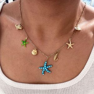 Κολιέ από Ατσάλι με Θαλασσινά Κρεμαστά BLUE STARE0001