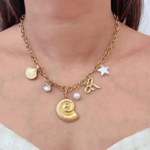 Ατσάλινο Κολιέ με Κοχύλι & Θαλασσινά CharmsN63