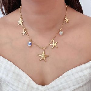 Ατσάλινο Κολιέ με Αστερίες & Πολύχρωμα CharmsN68