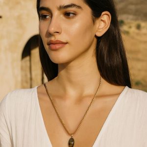 Ατσάλινο Κολιέ με Οβάλ Πετράδι Μάτι ΤίγρηςN53