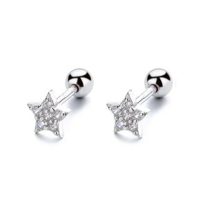 Σκουλαρίκια Απο Ασήμι S925 Αυτιού/Τράγου Σε Σχήμα Αστεράκι 0.4mmS025