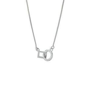 Λεπτή Αλυσίδα Με Περασμένο Τετράγωνο Σε Κύκλο Και Ζιργκόν Απο Ασήμι S925S046