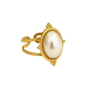 Ατσάλινο Δαχτυλίδι Με ΠέρλαJ108