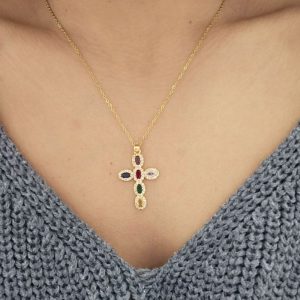 ς Κομψός Σταυρός Με Γυαλιστερές Πέτρες - ΧρυσόΧ-001Α