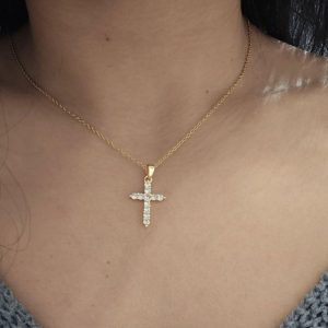 Μενταγιόν Σταυρός Με Γυαλιστερές Πέτρες Ασημί - ΧρυσόΧ-005Α