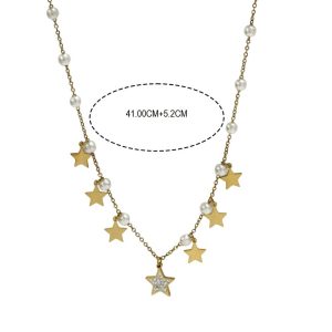 Ατσάλινο Κολιέ Με Αστεράκια Και ΠέρλεςX00032