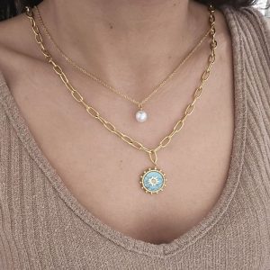 Ατσάλινο Κολιέ Με Διπλή Αλυσίδα Και Κρεμαστό Στοιχείο - ΑσημίX00106B