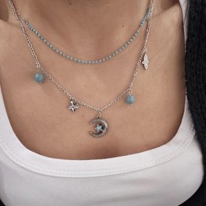 Ατσάλινο Κολιέ Με Διπλή Αλυσίδα Και Κρεμαστό Φεγγάρι - ΧρυσόX00107A