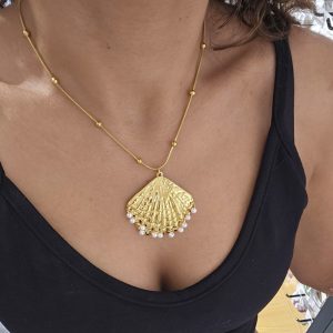 Κολιέ Απο Ανοξείδωτο Ατσάλι Κοχύλι Με ΠέρλεςX00162