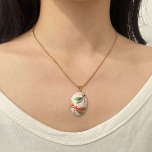 Ατσάλινο Κολιέ με Οβάλ Μενταγιόν & Πολύχρωμες Λιβελούλες - ΧΡΥΣΟ/ΑΣΠΡΟe54c03424f71