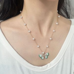 Ατσάλινο Κολιέ με Μαργαριτάρια ΠεταλούδαX00188