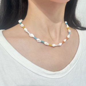 Ατσάλινο Κολιέ με Πολύχρωμες Χάντρες & Κοχύλιαx00187