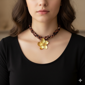 Κολιέ με μαντήλι και χρυσό λουλούδι - ΚόκκινοX00389