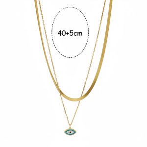 Κολιέ Ατσάλι Διπλής Αλυσίδας Με Μάτι Τιρκουάζ - ΧρυσόX00404A