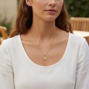 Κολιέ Ατσάλι Με Στρογγυλό Χρυσό Μενταγιόν Και Τιρκουάζ Λεπτομέρεια - ΧρυσόX00406A