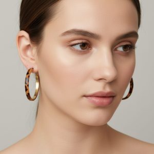 Σκουλαρίκια Κρίκοι Καφέ Λεοπάρ Δερμάτινη ΌψηX00425