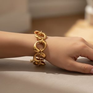 Βραχιόλι Ατσάλι Χρυσό με Μεγάλους ΚρίκουςX00428