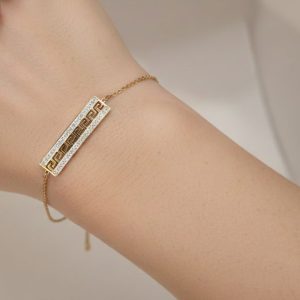 Βραχιόλι Ατσάλι Μαίανδρος Χρυσό Χρώμα με Λευκές ΠέτρεςX00450A