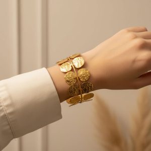 Βραχιόλι Ατσάλι Ανοιγόμενο με Σφυρήλατα Στρογγυλά ΣτοιχείαX00458