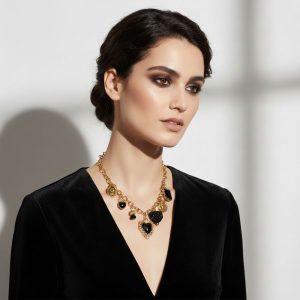 Κολιέ Χρυσό με Μαύρα ΣτοιχείαX00462