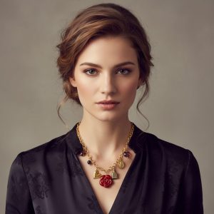 Κολιέ Ατσάλι με Κόκκινο Τριαντάφυλλο και ΣτοιχείαX00463