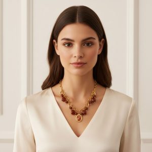 Κολιέ Ατσάλι με Κόκκινες Χάντρες & ΜενταγιόνX00464