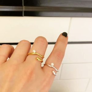 Ατσάλινο Ρυθμιζόμενο Δαχτυλίδι Με Πέρλα - ΑσημίX0075B